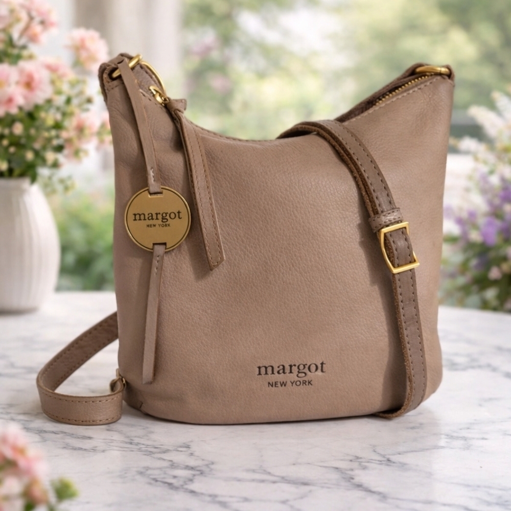 Margot Taupe Leather Crossbody Bag